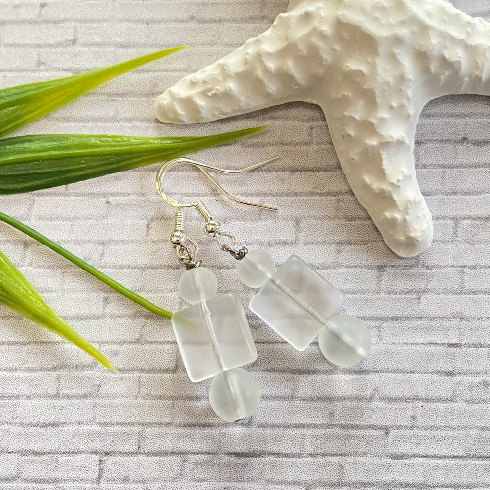 3/$25 Frosted Sea Glass Silver Earrings